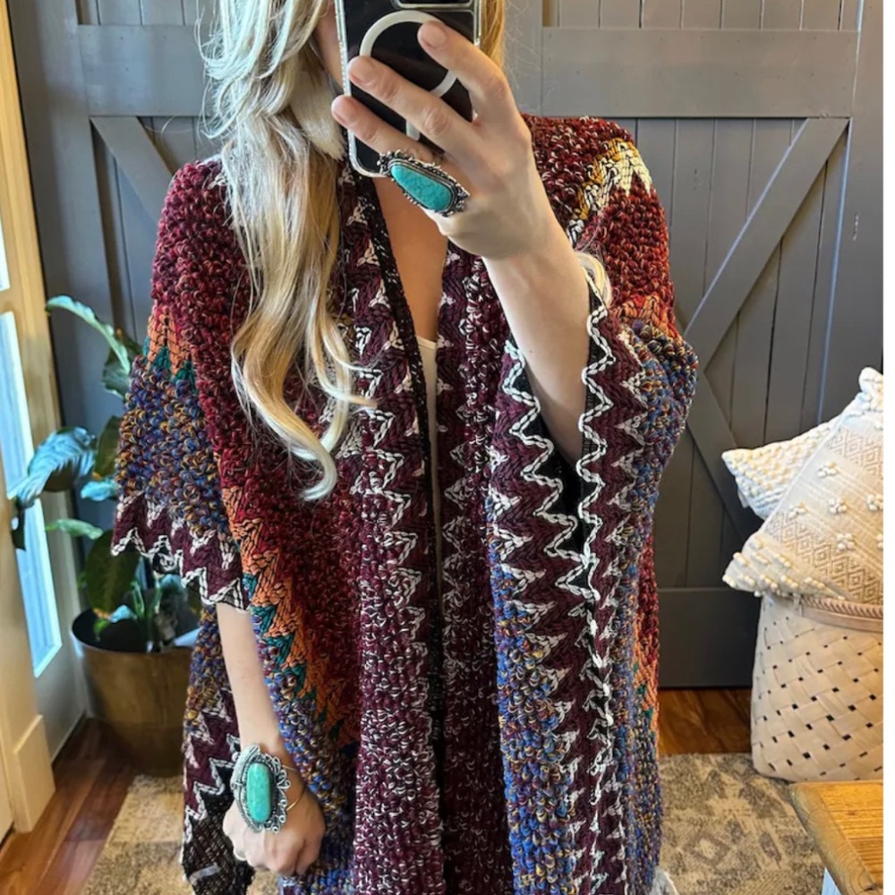 New Bohemian Loom Moroccan Knit Tasseled Handmade Poncho Cardigan Sweater - Picture 7 of 10